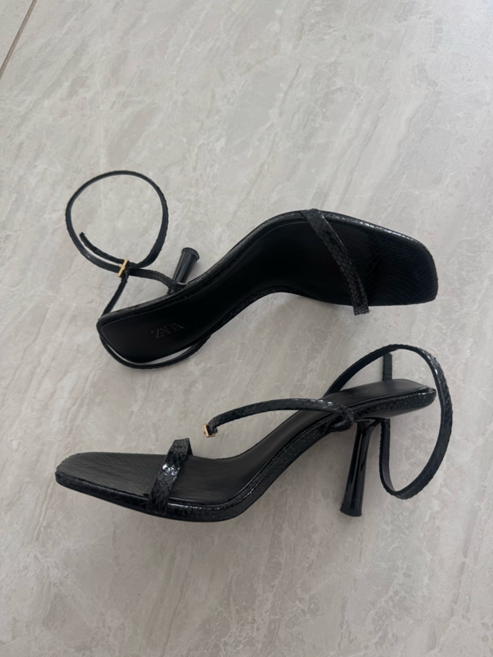 Zara Black Square-Toe Strappy Heels - Picture 2 of 6